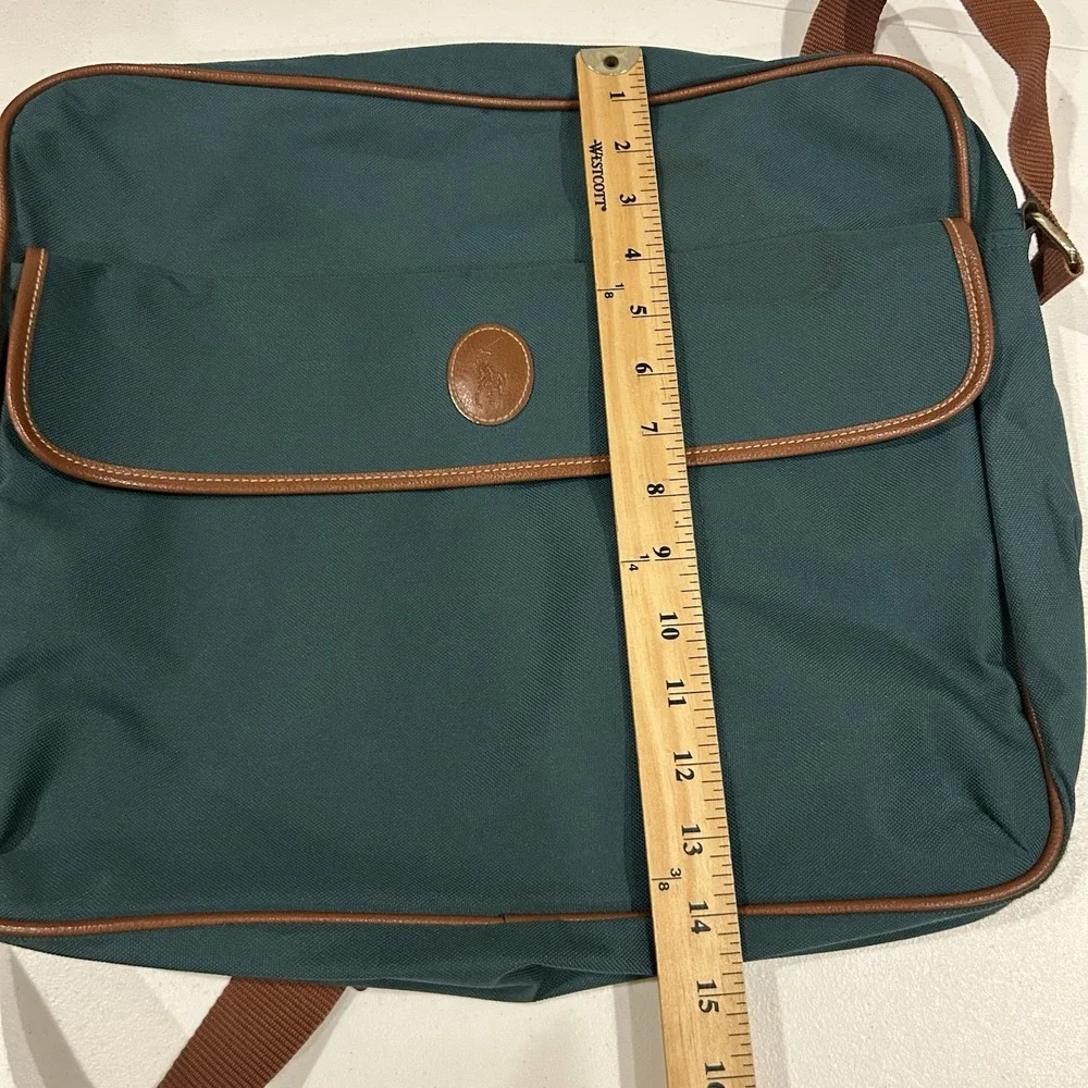 Vintage POLO RALPH LAUREN Shoulder Messenger Bag Green Canvas Laptop Bag EUC